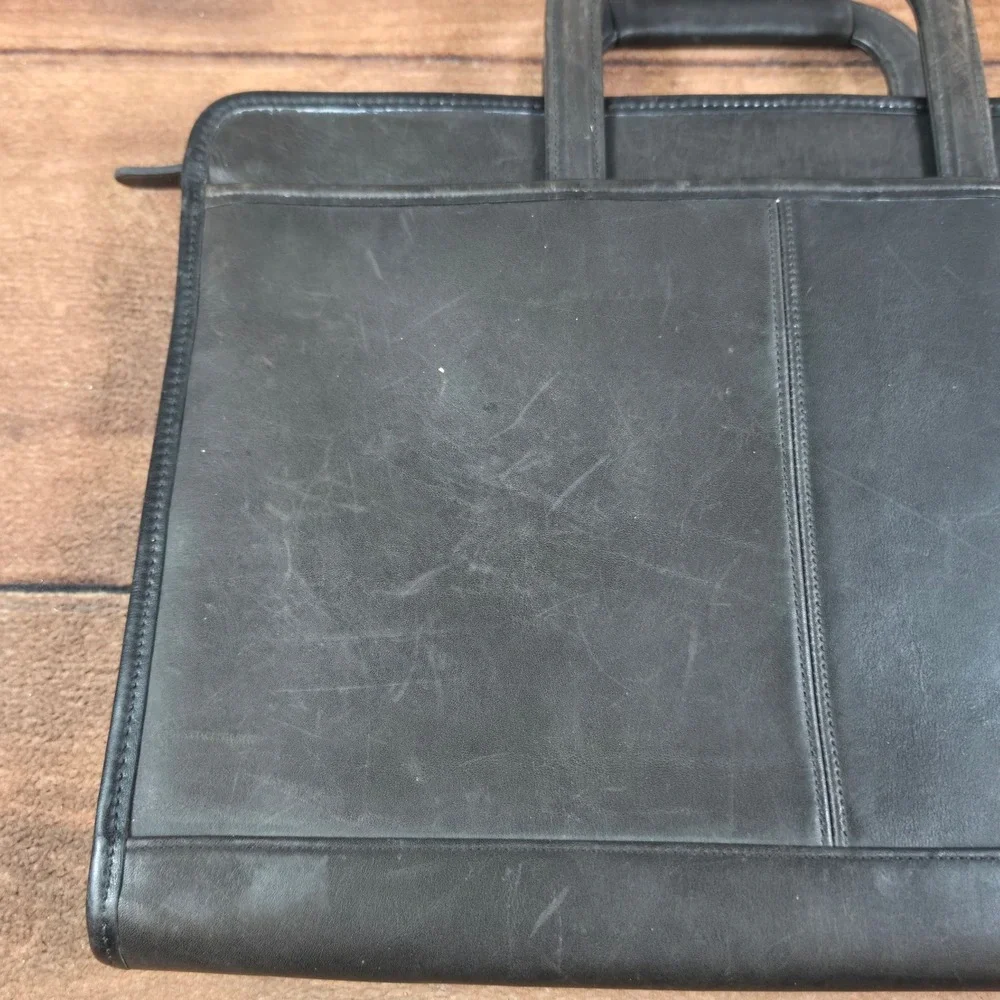 Coach Briefcase Mens OS Black Good Leather Slim Document Bag 5203 USA